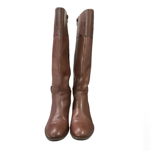 Lauren Ralph Lauren Madisen Leather Riding Boots Sz 7 Brown Embossed Monogram - Picture 9 of 14